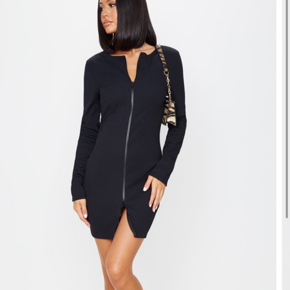 PLT Black Ribbed Dress W/ Zipper